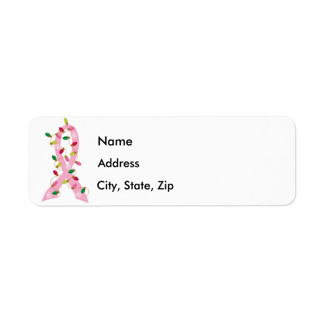 Pink Ribbon With Christmas Lights Breast Cancer Label (Front)