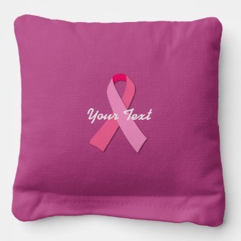 Pink Ribbon With Custom Text Button Cornhole Bags by TerryBain at Zazzle