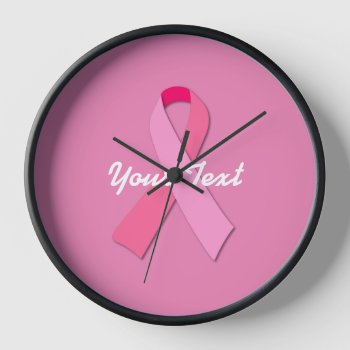 Pink Ribbon With Custom Text Clock by TerryBain at Zazzle