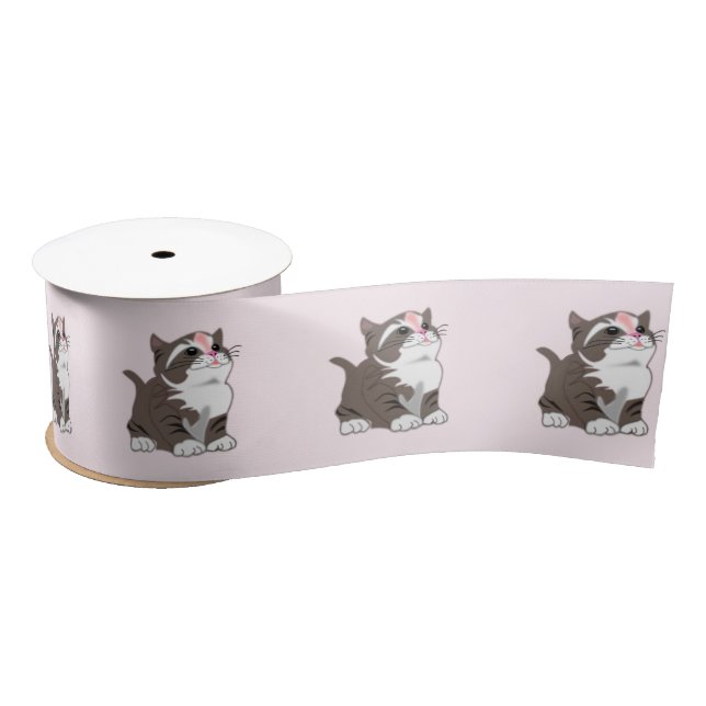 Pink Ribbon with Cute Baby Cat - Customizable (Spool)