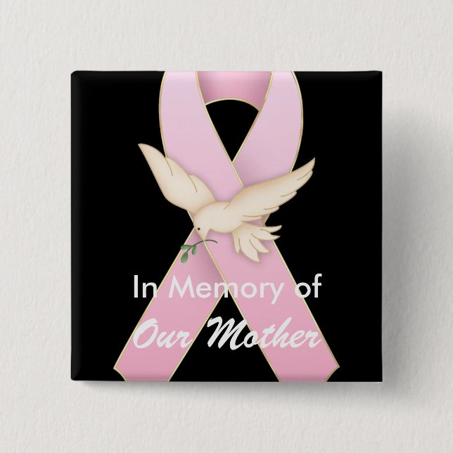 Pink Ribbon with Dove ~ Customizable Button (Front)