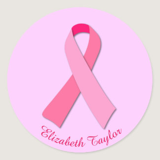 Pink Ribbon with Editable Custom Curved Text Classic Round Sticker