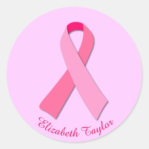 Pink Ribbon with Editable Custom Curved Text Classic Round Sticker