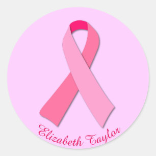 Pink Ribbon with Editable Custom Curved Text Classic Round Sticker
