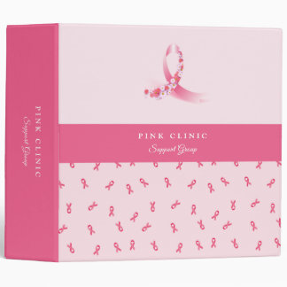 Pink Ribbon with Flowers 3 Ring Binder