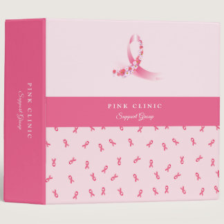 Pink Ribbon with Flowers 3 Ring Binder