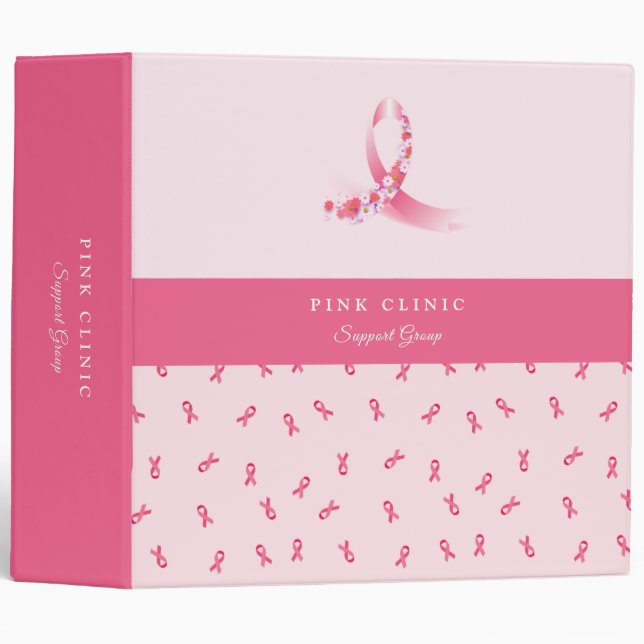 Pink Ribbon with Flowers 3 Ring Binder (Front/Spine)