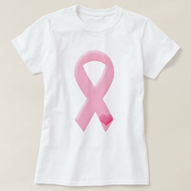 Pink Ribbon with Heart T-Shirt (Design Front)