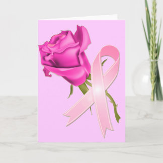 Pink Ribbon with Rose *Breast Cancer Awareness * Card