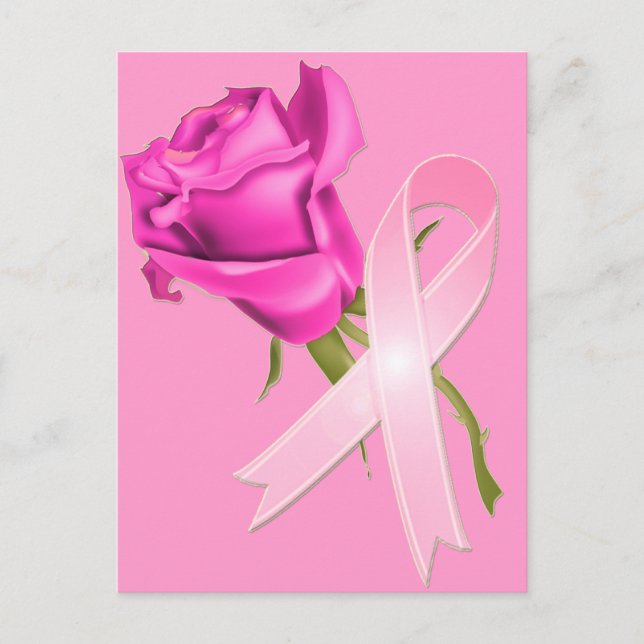 Pink Ribbon with Rose *Breast Cancer Awareness * Postcard (Front)