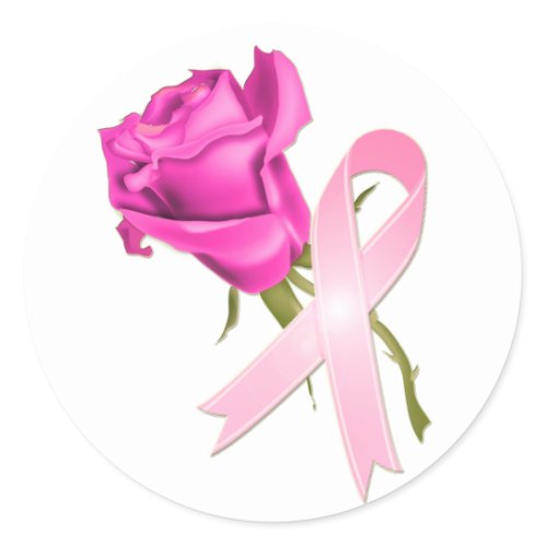 Pink Ribbon with Rose *Breast Cancer Awareness * zazzle_sticker