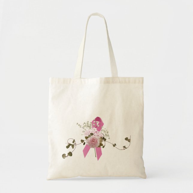 Pink ribbon with rose tote bag (Front)