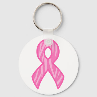 Pink Ribbon with Tiger Print Background Key Chain