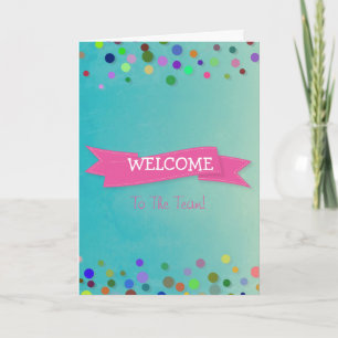 Pink Ribbon with Watercolor Polkadots Welcome Thank You Card