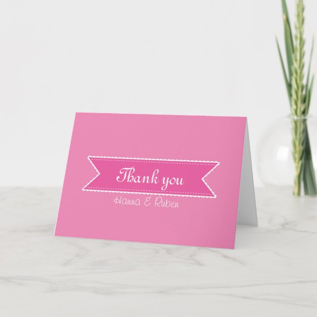 Pink Ribbon with White Border Cute Thank You Card (Front)