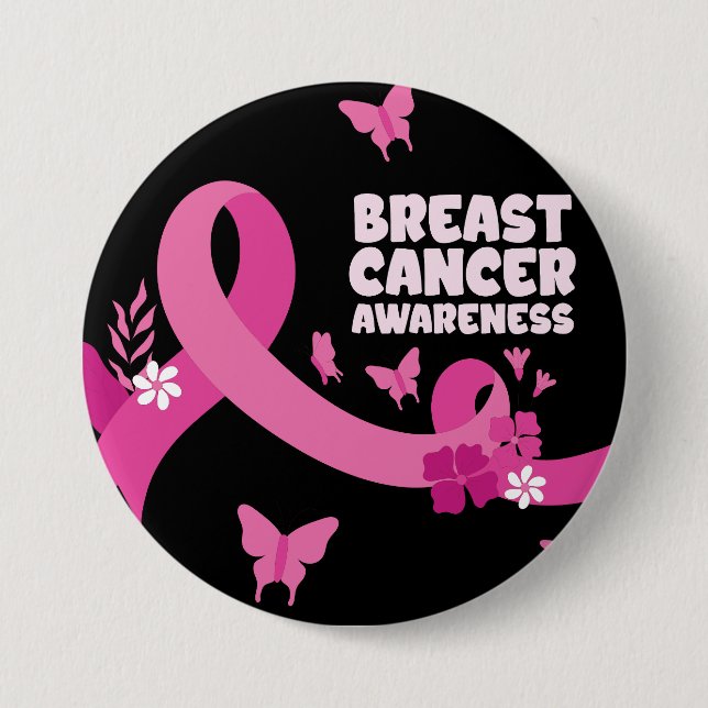 Pink Ribbon Women Cancer Breast Cancer Awareness  Button (Front)