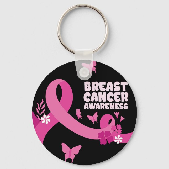 Pink Ribbon Women Cancer Breast Cancer Awareness  Keychain (Front)