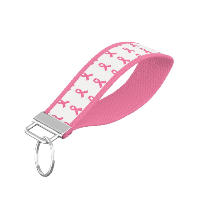 Pink Ribbon Wrist Band Keychain (Angled Down)