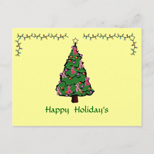 Pink Ribbon Xmas Postcard