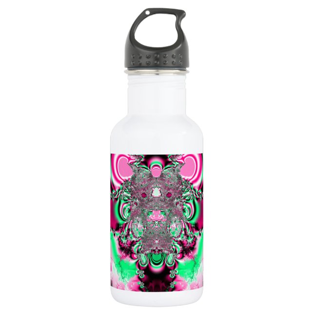 Pink Ribbons and Bow Fractal Stainless Steel Water Bottle (Front)