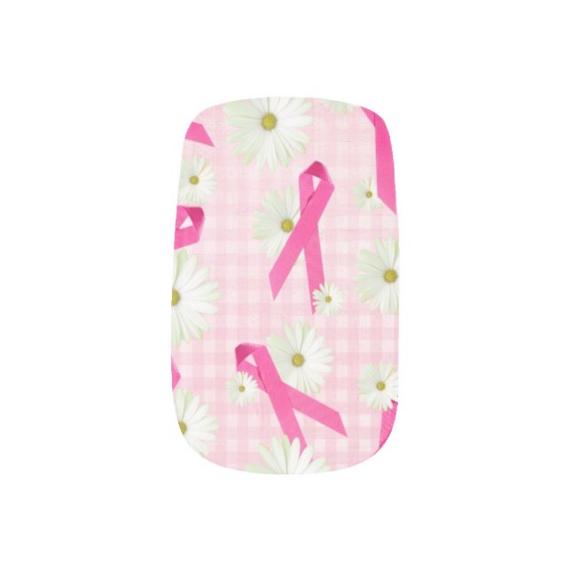 Pink Ribbons and Daisies Minx Nail Wraps (Left Thumb)