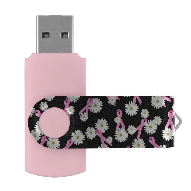 pink ribbons and daisies USB flash drive (Opened)