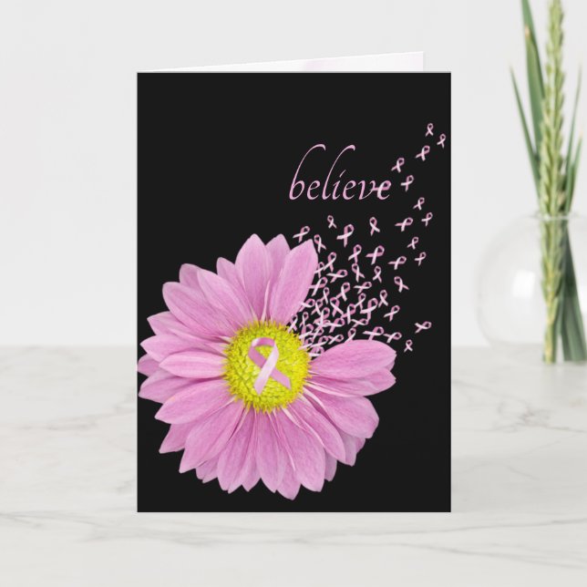 Pink Ribbons and Daisy Believe Card (Front)