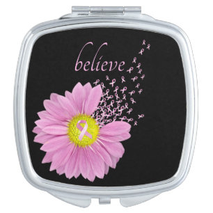 Pink Ribbons and Daisy Believe Compact Mirror
