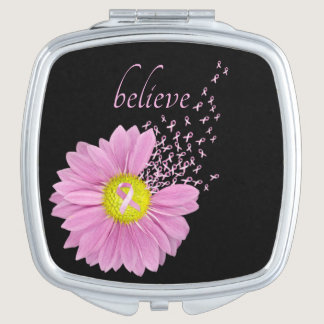 Pink Ribbons and Daisy Believe Compact Mirror