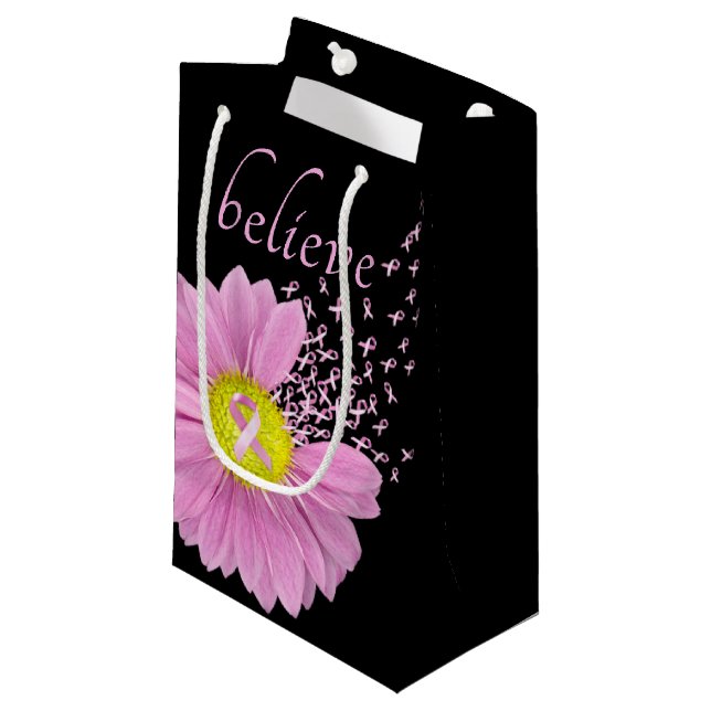 Pink Ribbons and Daisy Believe Small Gift Bag (Front Angled)