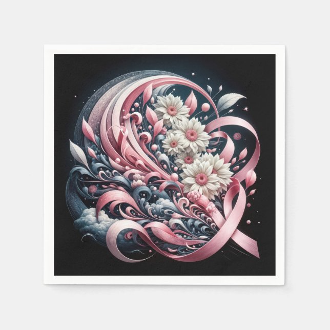 Pink Ribbons and Daisy Bouquet Napkins (Front)