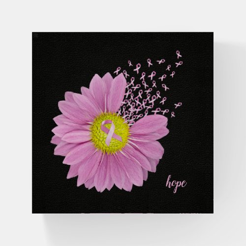 Pink Ribbons and Daisy on black Paperweight