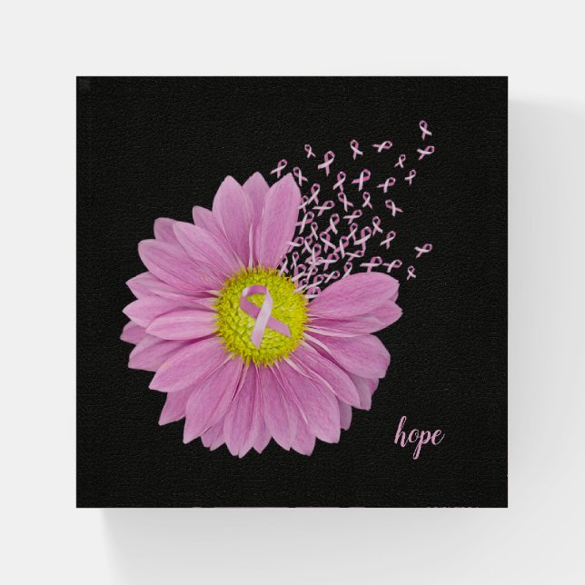 Pink Ribbons and Daisy on black Paperweight (Front)