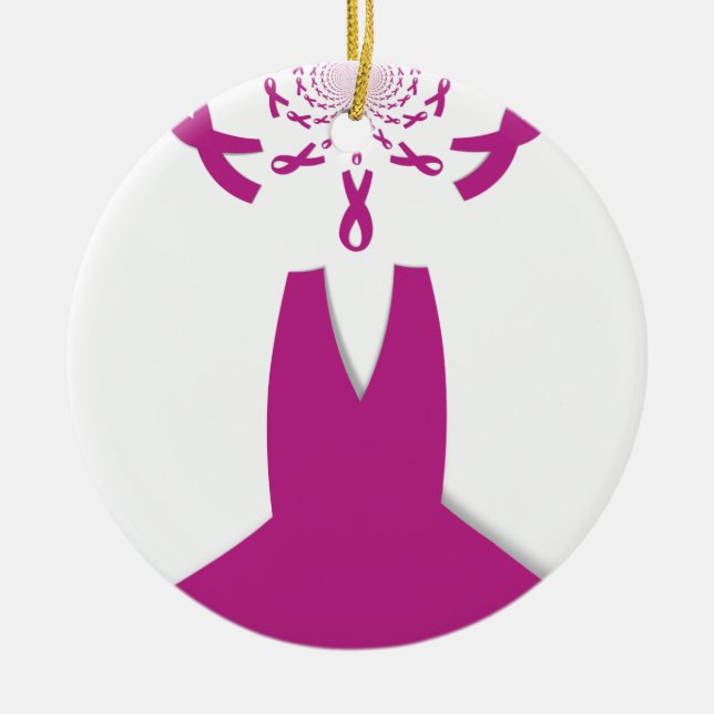 Pink Ribbons Breast Cancer Awareness Art Print Ceramic Ornament (Front)