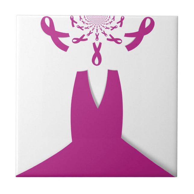 Pink Ribbons Breast Cancer Awareness Art Print Ceramic Tile (Front)
