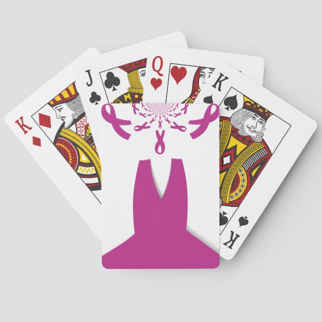 Pink Ribbons Breast Cancer Awareness Art Print Poker Cards (Back)