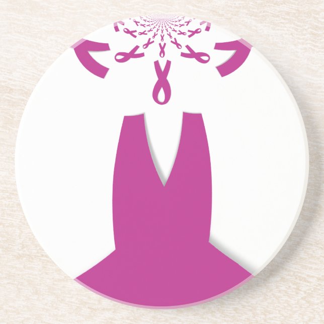 Pink Ribbons Breast Cancer Awareness Art Print Sandstone Coaster (Front)