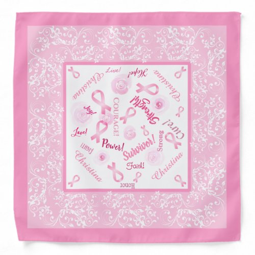 Pink Ribbons Breast Cancer Survivor Support Name Bandana