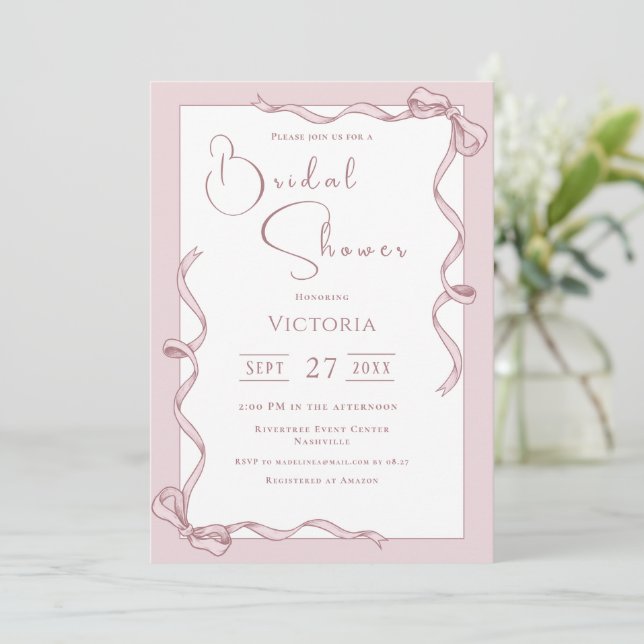 Pink Ribbons Bridal Shower Invitation (Standing Front)