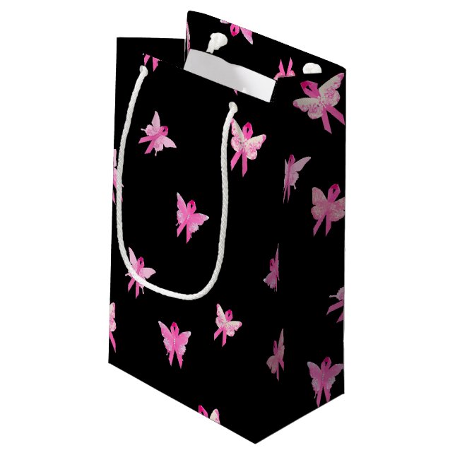 Pink Ribbons Butterflies for Survivor Small Gift Bag (Back Angled)