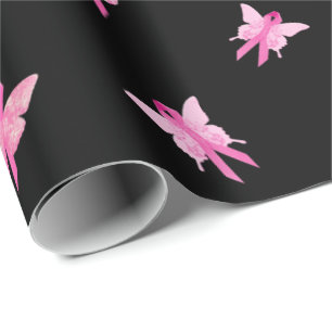 Pink Ribbons Butterflies for Survivor Wrapping Paper