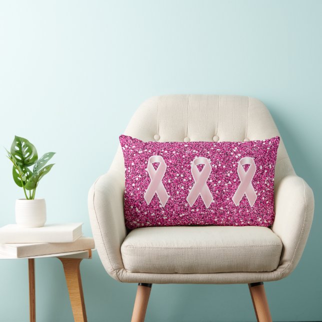 Pink Ribbons & Faux Glitter Lumbar Pillow (Chair)