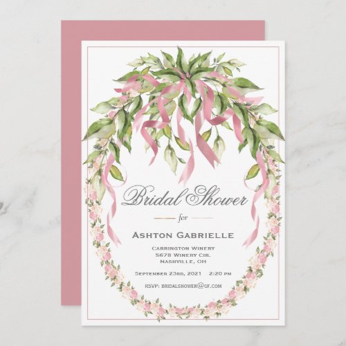 Pink Ribbons Floral Wreath Elegant Bridal Shower I Invitation