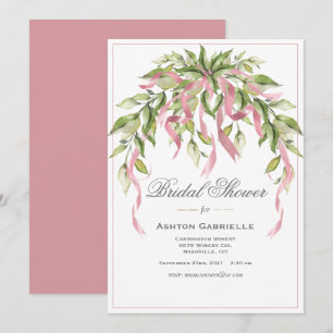 Pink Ribbons Greenery Elegant Bridal Shower  Invit Invitation