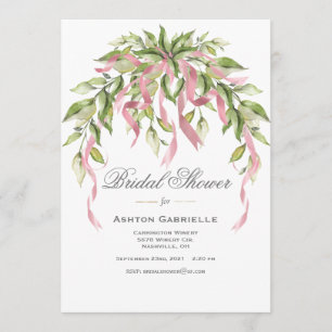 Pink Ribbons Greenery Elegant Bridal Shower Invitation