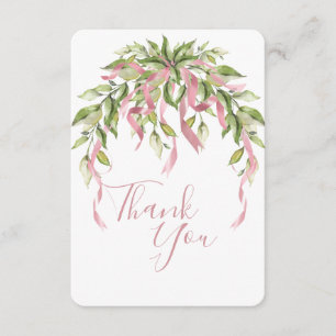 Pink Ribbons Greenery Elegant  Thank You Card