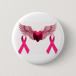 Pink Ribbons & Heart of Love & Support Pinback Button