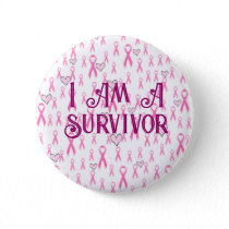 Pink Ribbons, I Am A Survivor-Breast-Cancer_ Button