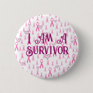 Pink Ribbons, I Am A Survivor-Breast-Cancer_ Button