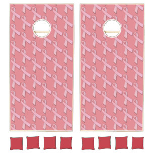Pink Ribbons Tiled Pattern Cornhole Set